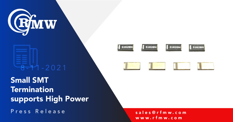 RN2 Technologies’ S1020N surface mount, high power, termination provides 50 Watt average power handling from DC to 6 GHz