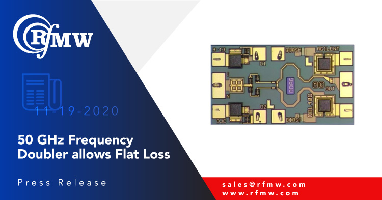 The Keysight HMMC-5645 frequency doubler multiplies input frequencies from 10 to 20 GHz to provide 20 to 40 GHz output frequencies.