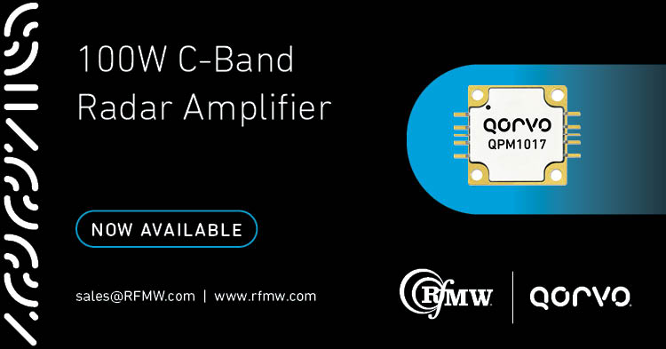 The Qorvo QPM1017 C-Band RF power amplifier offers 100W of pSat RF power from 5.7 to 7 GHz 
