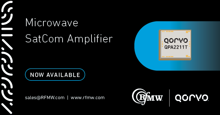 The Qorvo QPA2211T GaN power amplifier supports satellite communications and 5G infrastructure in the 27.5 to 31 GHz frequency range