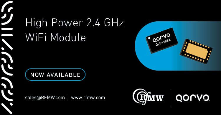The Qorvo QPF4288A 2.4 GHz Front-End Module delivers high capacity and high efficiency