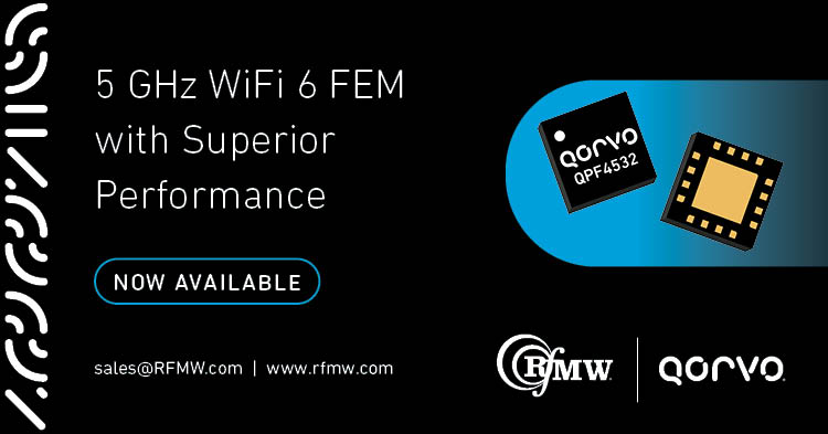 The Qorvo QPF4532 Wi-Fi 6 (802.11ax) front end module offers a compact form factor with integrated matching