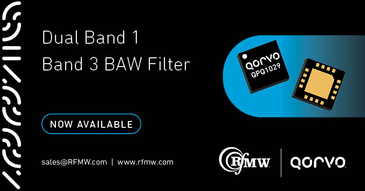 The Qorvo QPQ1029 BAW filter exhibits low loss in B1/B3 uplink applications 