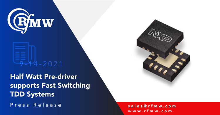 The NXP BTS6201U SiGe driver amplifier delivers high linearity with 27 dBm typical P1dB output power in its frequency range of 2300 to 4200 MHz.