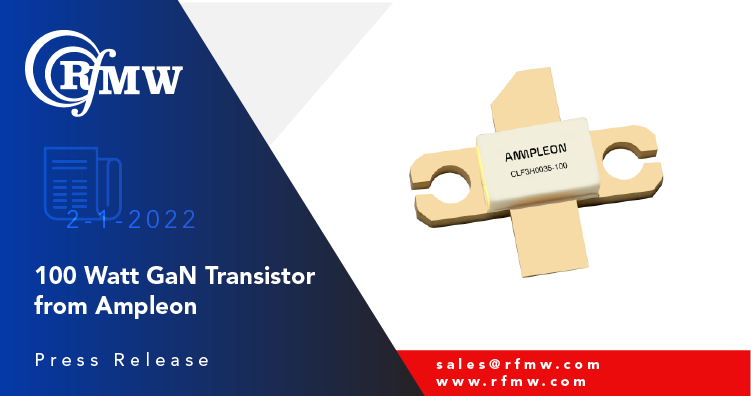The Ampleon CLF3H0035-100U is a 100 Watt, unmatched, broadband, GaN-SiC HEMT transistor for both CW and pulsed applications ranging from DC to 3.5 GHz