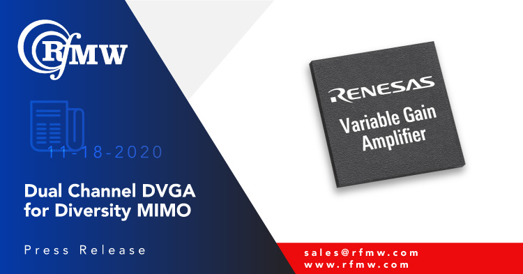 The Renesas F0443, dual DVGA is a highly integrated 0.6 to 2.7 GHz device designed for use in diversity/MIMO receivers.