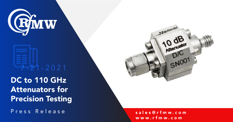 Marki Microwave ATN10-00110-2W 1mm coaxial attenuator provides 10 dB attenuation to 110 GHz