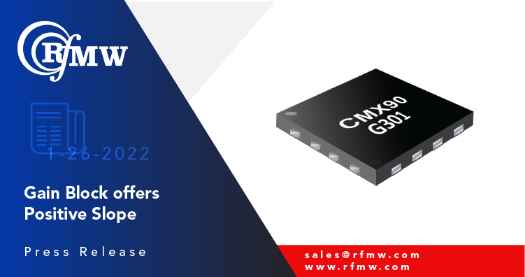 The CML Microcircuits CMX90G301 is a low-power, 50 Ω cascadable MMIC gain block for 1.4 to 7.1 GHz applications.