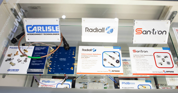 Carlisle, Radiall, and San-tron showcase a range of interconnect products at the RFMW booth at IMS 2023