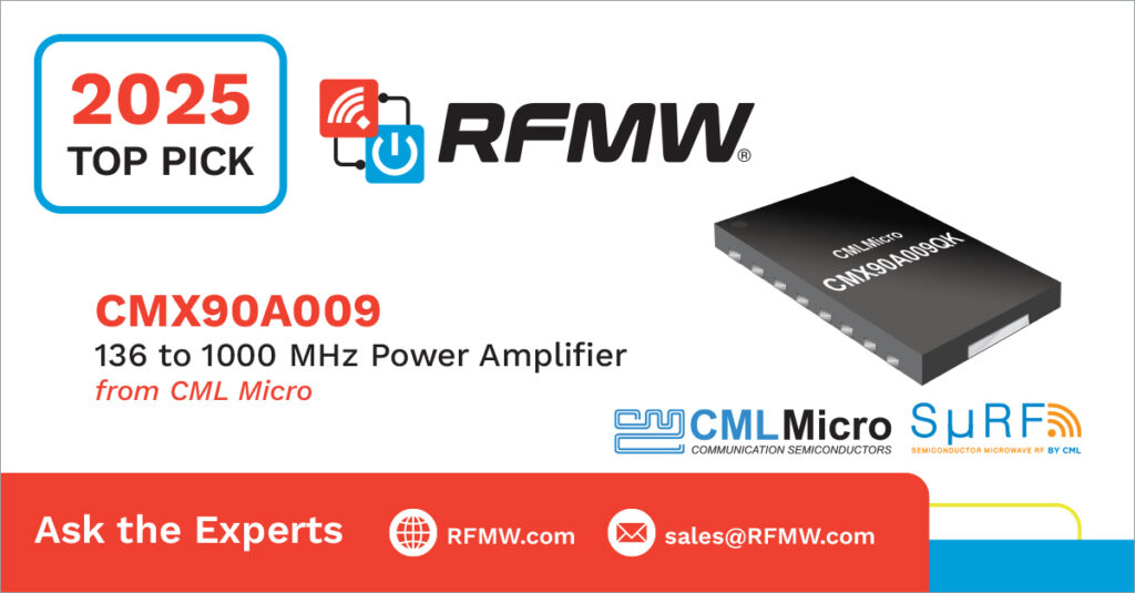 RFMW 2025 Top Pick, CML Micro CMX90A009 136 to 1000 MHz Power Amplifier