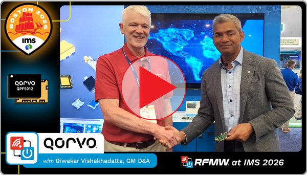 Mark Millhollin and Diwakar Vishakhadatta at IMS2026 discussing the Qorvo QPF5012